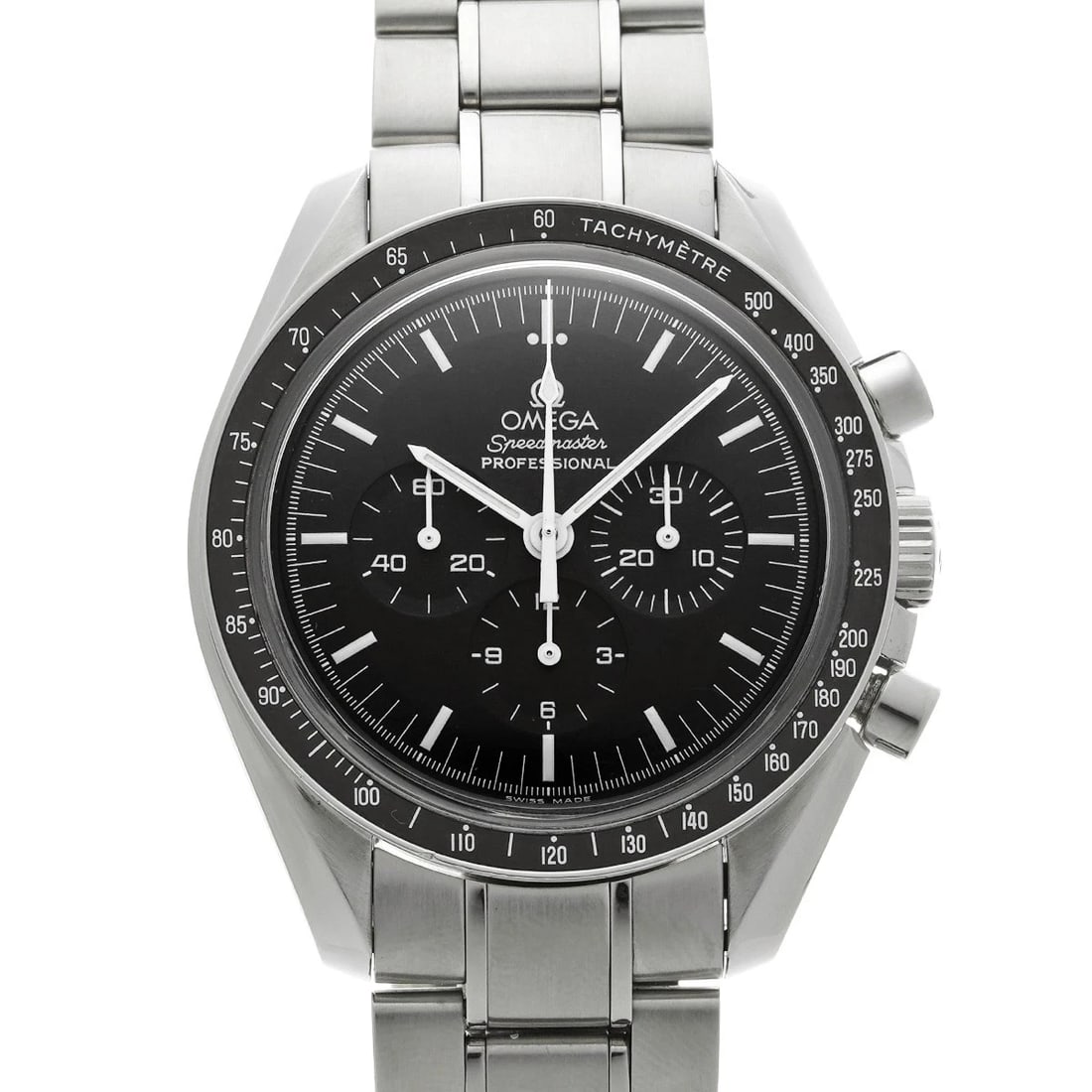 OMEGA SPEEDMASTER MOONWATCH PROFESSIONAL BLACK WATCH: OMEGA Speedmaster Moonwatch Professional black WATCH Brand: OMEGA Type: Wristwatch Material: Band Material Stainless steel, Case Material Stainless steel Color: Dial Color black Size: Case H/about