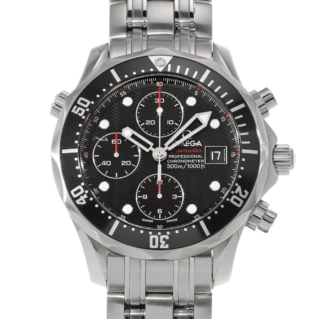 OMEGA SEAMASTER CHRONOGRAPH BLACK WATCH: OMEGA Seamaster Chronograph black WATCH Brand: OMEGA Type: Wristwatch Material: Band Material Stainless steel, Case Material Stainless steel Color: Dial Color black Size: Case H/about 41.5mm W/abo