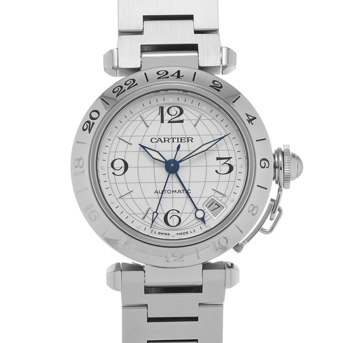 CARTIER PASHA MERIDIAN SILVER WATCH: CARTIER Pasha Meridian Silver WATCH Brand: CARTIER Type: Wristwatch Material: Band Material Stainless steel, Case Material Stainless steel Color: Dial Color Silver Size: Case H/about 35mm W/about