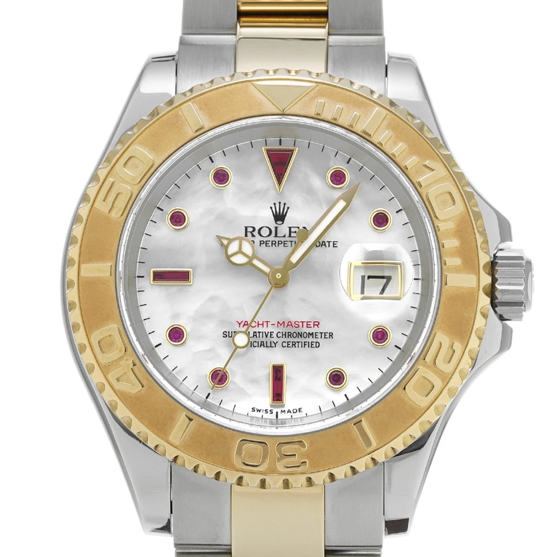 ROLEX YACHT MASTER WHITE SHELL RUBY WATCH - 5