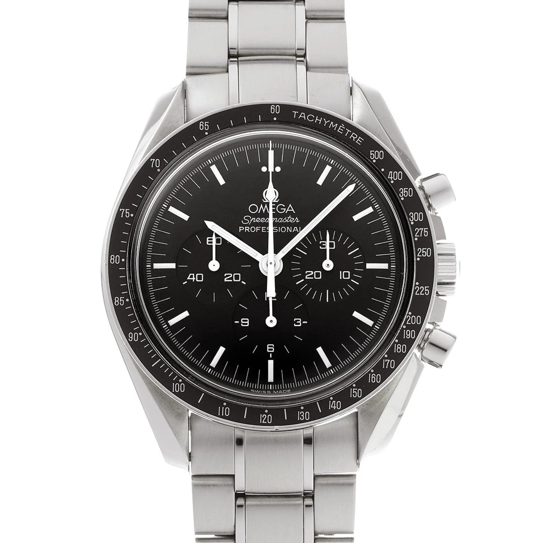 OMEGA SPEEDMASTER MOONWATCH PROFESSIONAL BLACK WATCH: OMEGA Speedmaster Moonwatch Professional black WATCH Brand: OMEGA Type: Wristwatch Material: Band Material Stainless steel, Case Material Stainless steel Color: Dial Color black Size: Case H/about