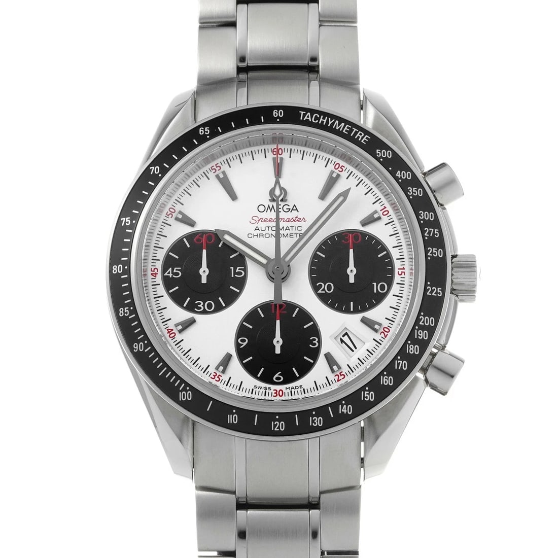 OMEGA SPEEDMASTER WHITE BLACK WATCH: OMEGA Speedmaster white black WATCH Brand: OMEGA Type: Wristwatch Material: Band Material Stainless steel, Case Material Stainless steel Color: Dial Color white Size: Case H/about 40mm W/about 40m