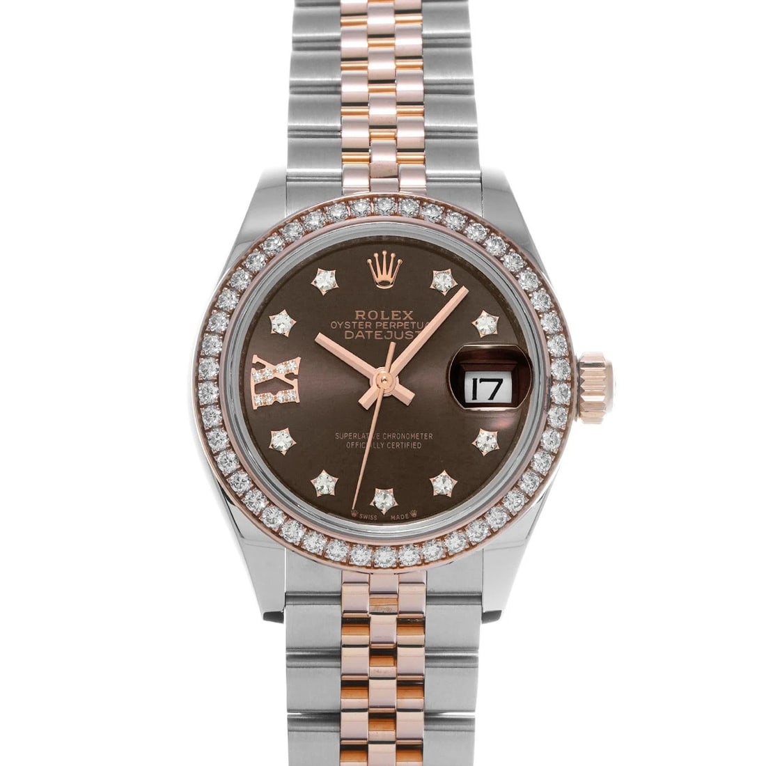 ROLEX DATEJUST CHOCOLATE BROWN DIAMOND WATCH: ROLEX Datejust Chocolate brown diamond WATCH Brand: ROLEX Type: Wristwatch Material: Band Material Stainless steel/Everrose gold, Case Material Stainless steel Color: Dial Color Chocolate brown Si
