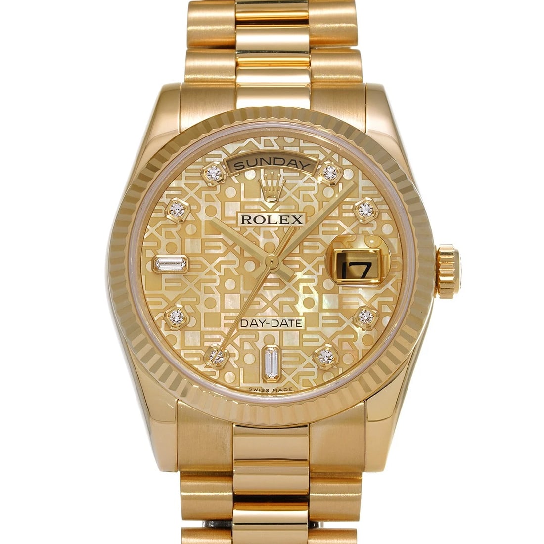 ROLEX DAY DATE YELLOW SHELL COMPUTER DIAMOND WATCH: ROLEX Day Date Yellow Shell Computer Diamond WATCH Brand: ROLEX Type: Wristwatch Material: Band Material Yellow Gold, Case Material Yellow Gold Color: Dial Color Yellow Shell Computer/Diamond 