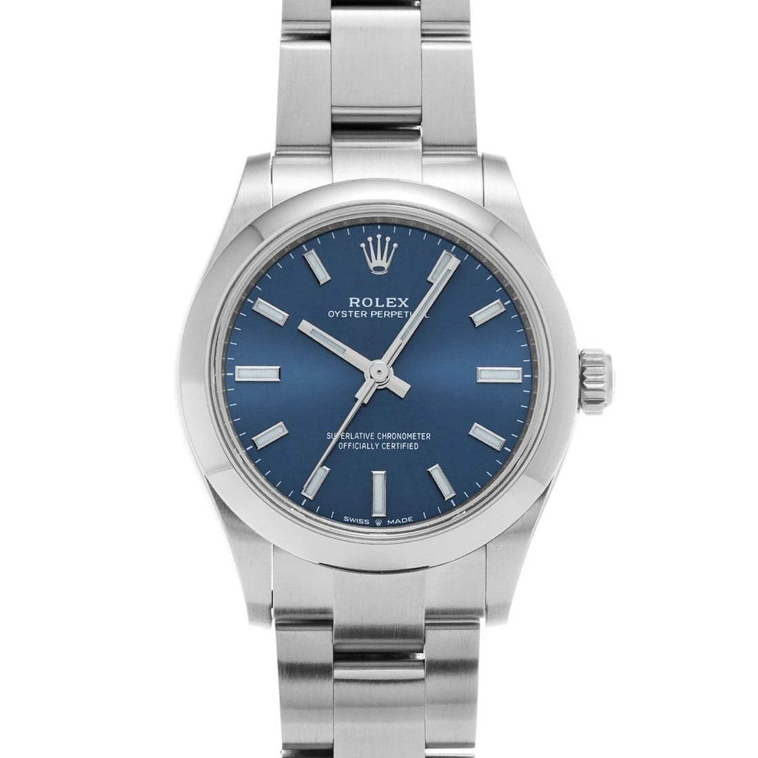 ROLEX OYSTER PERPETUAL BLUE WATCH: ROLEX Oyster Perpetual blue WATCH Brand: ROLEX Type: Wristwatch Material: Band Material Stainless steel, Case Material Stainless steel Color: Dial Color blue Size: Case H/about 31mm W/about 31mm D