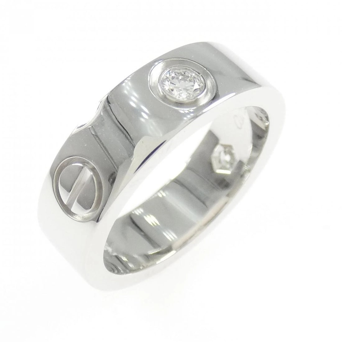 CARTIER LOVE HALF DIAMOND RING: Cartier Love Half Diamond Ring Brand: Cartier Type: Ring Material: 750 White Gold Main Stone Natural Color: White Gold Size: 5 (US size) Accessories: None Accessories Notice: When purchasing