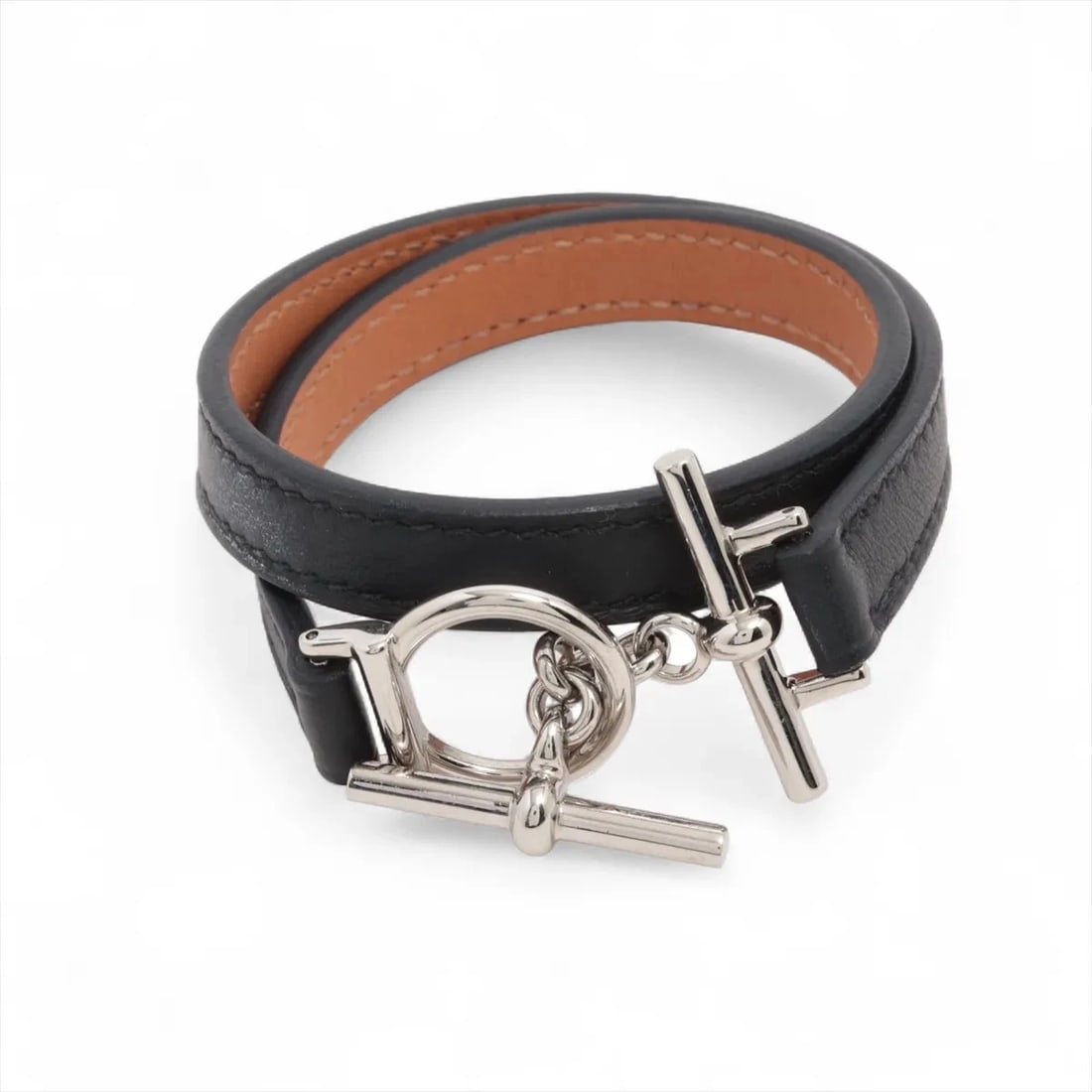 HERMÈS CROISIER DUBLETOUR BRACELET: Hermès croisier Dubletour Bracelet Brand: Hermès Type: Bracelet Material: Black × Silver Color: GP & Leather Size: Bracelet length:15 Accessories: None Accessories Notice: When purchasing