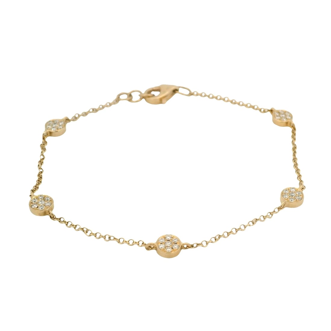 SOLID 14KT YELLOW GOLD AND STATIONED CIRCLE DIAMOND CLUSTER BRACELET (1 of 8)