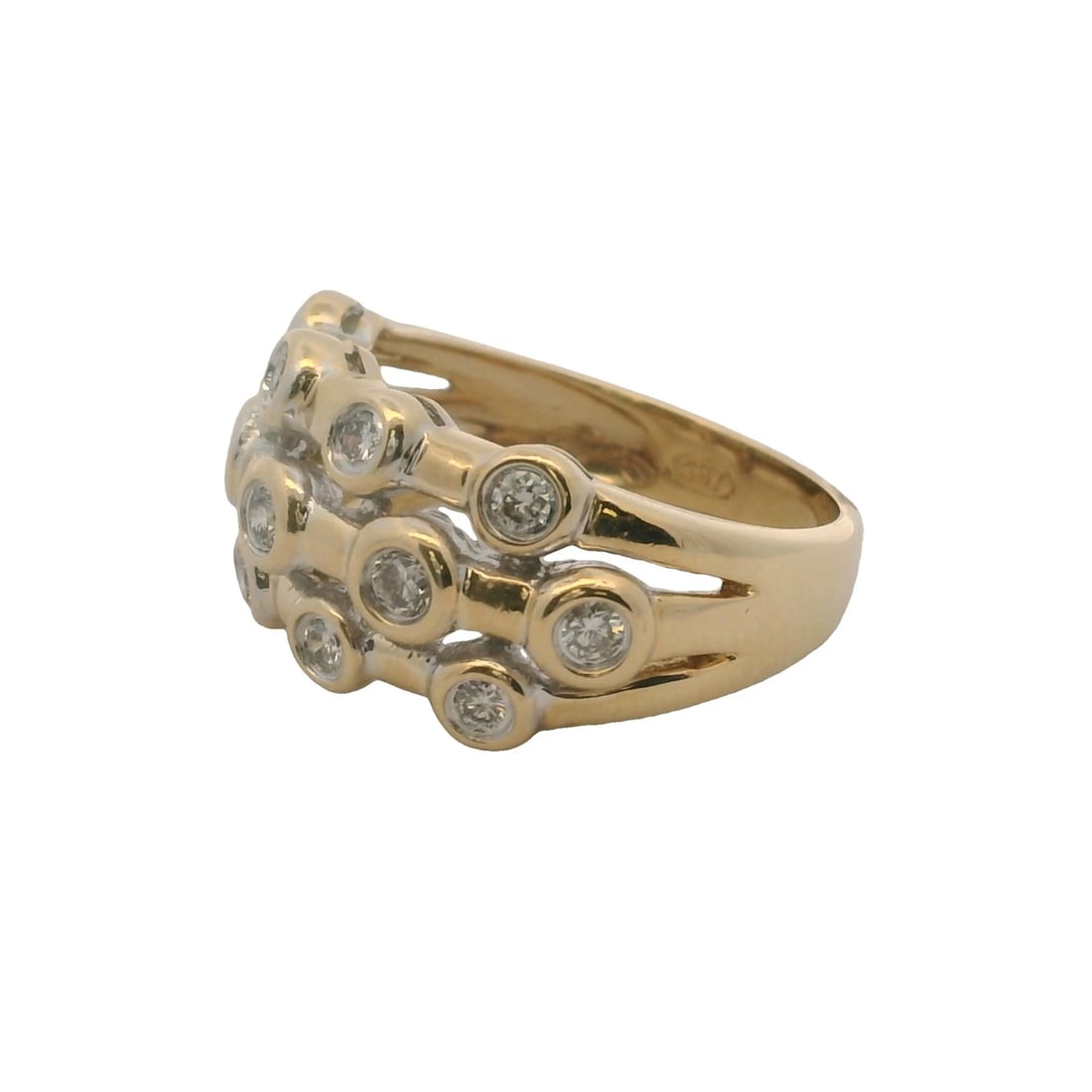 SBT SOLID AND BEZEL SET DIAMOND 3-ROW BUBBLE RING - 2