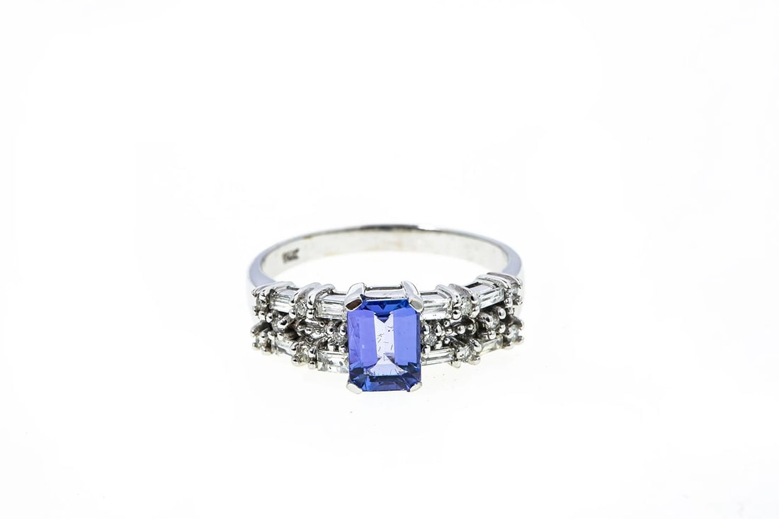 WHITE GOLD EMERALD CUT TANZANITE RING DIAMOND (1 of 5)