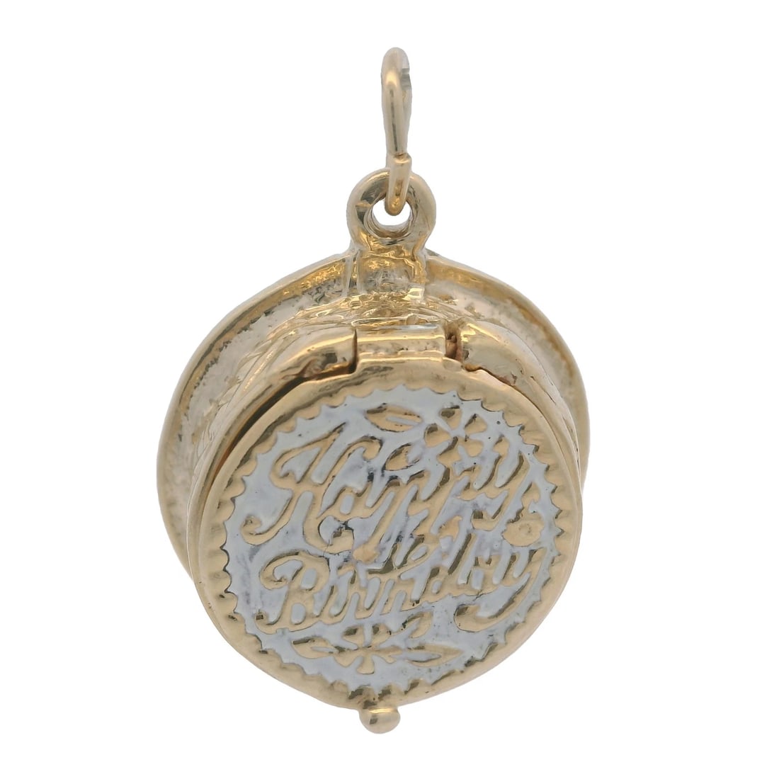 LARGE 14KT YELLOW GOLD AND WHITE ENAMEL CHARM (1 of 3)