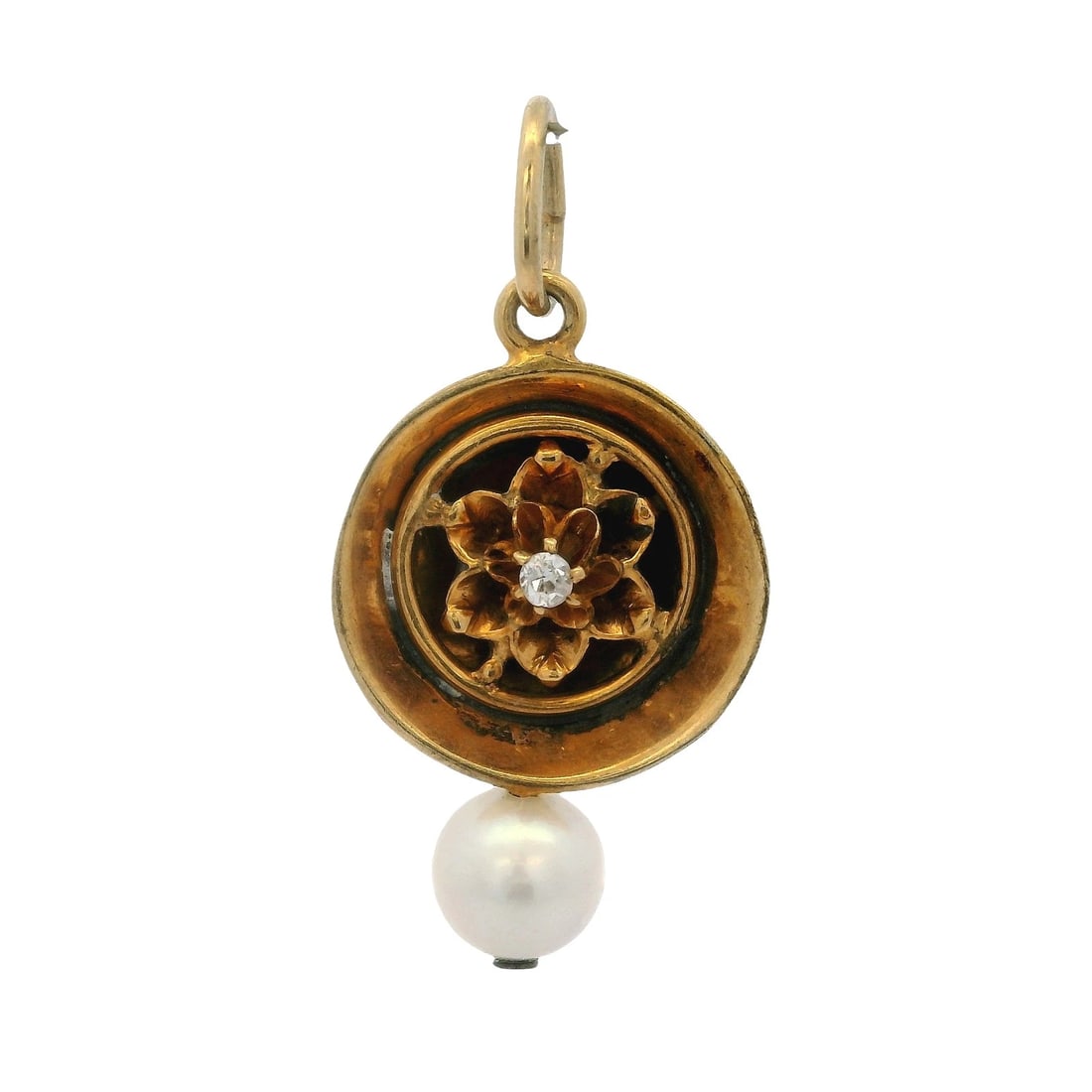 ANTIQUE MID-VICTORIAN 14KT YELLOW GOLD PENDANT DIAMOND AND PEARL (1 of 2)