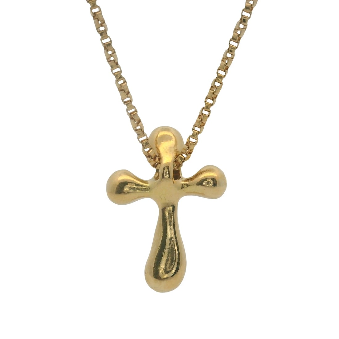 VINTAGE 14KT YELLOW GOLD PUFFY CROSS NECKLACE CHAIN (1 of 8)