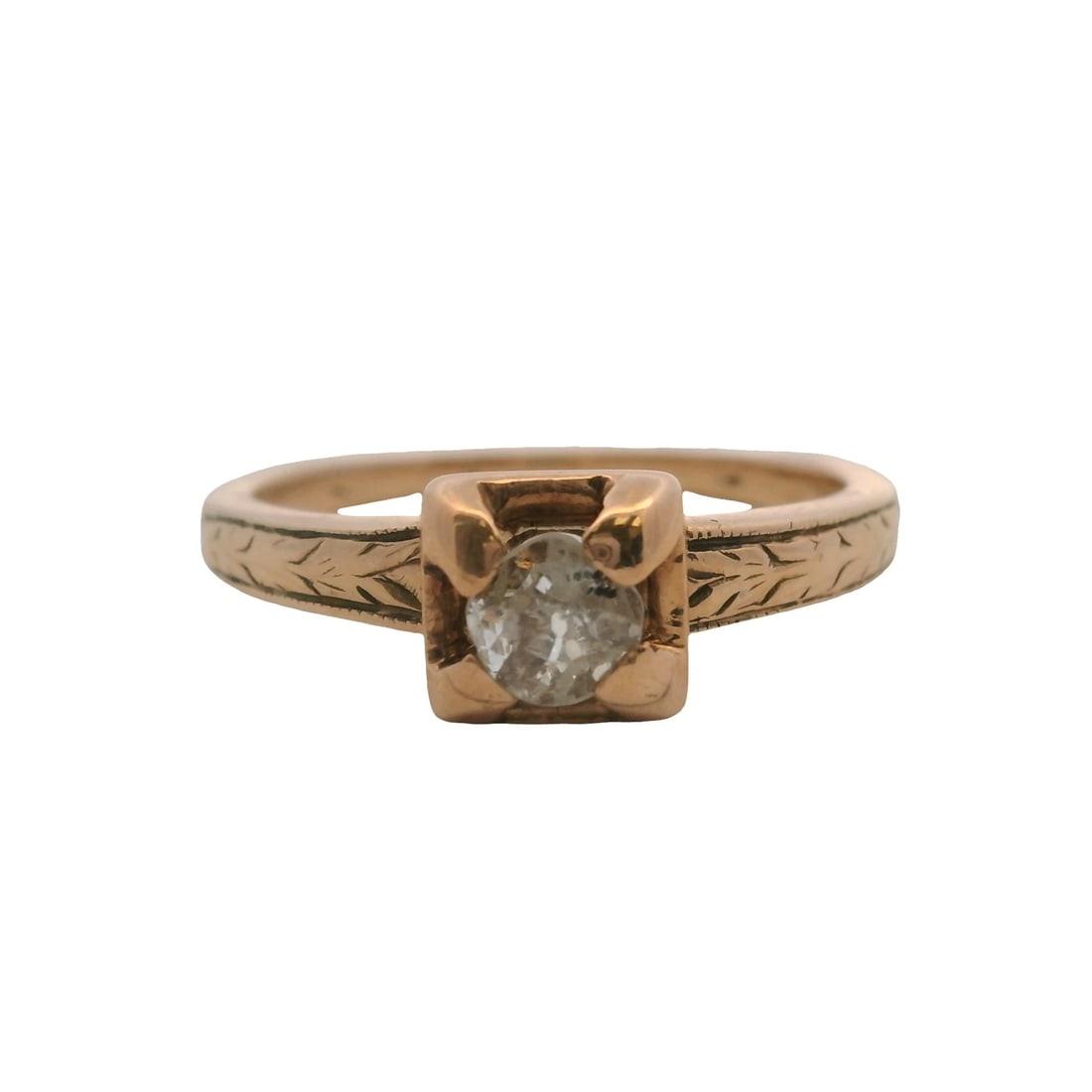 ANTIQUE 14KT ROSE GOLD DIAMOND SOLITAIRE RING (1 of 4)