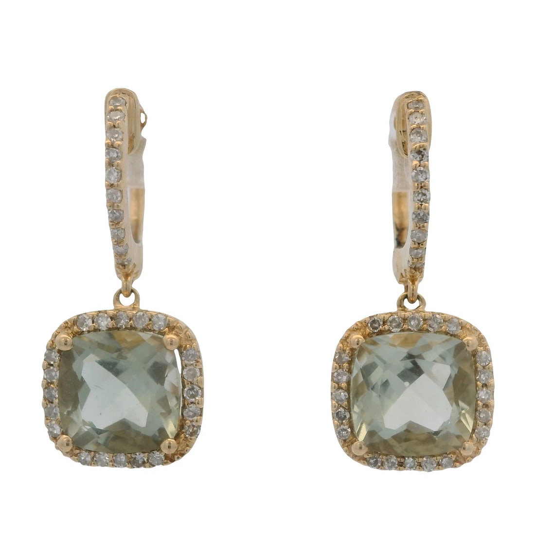 GREEN BERYL DROP/DANGLE EARRINGS WITH DIAMOND 14KT YELLOW GOLD (1 of 3)