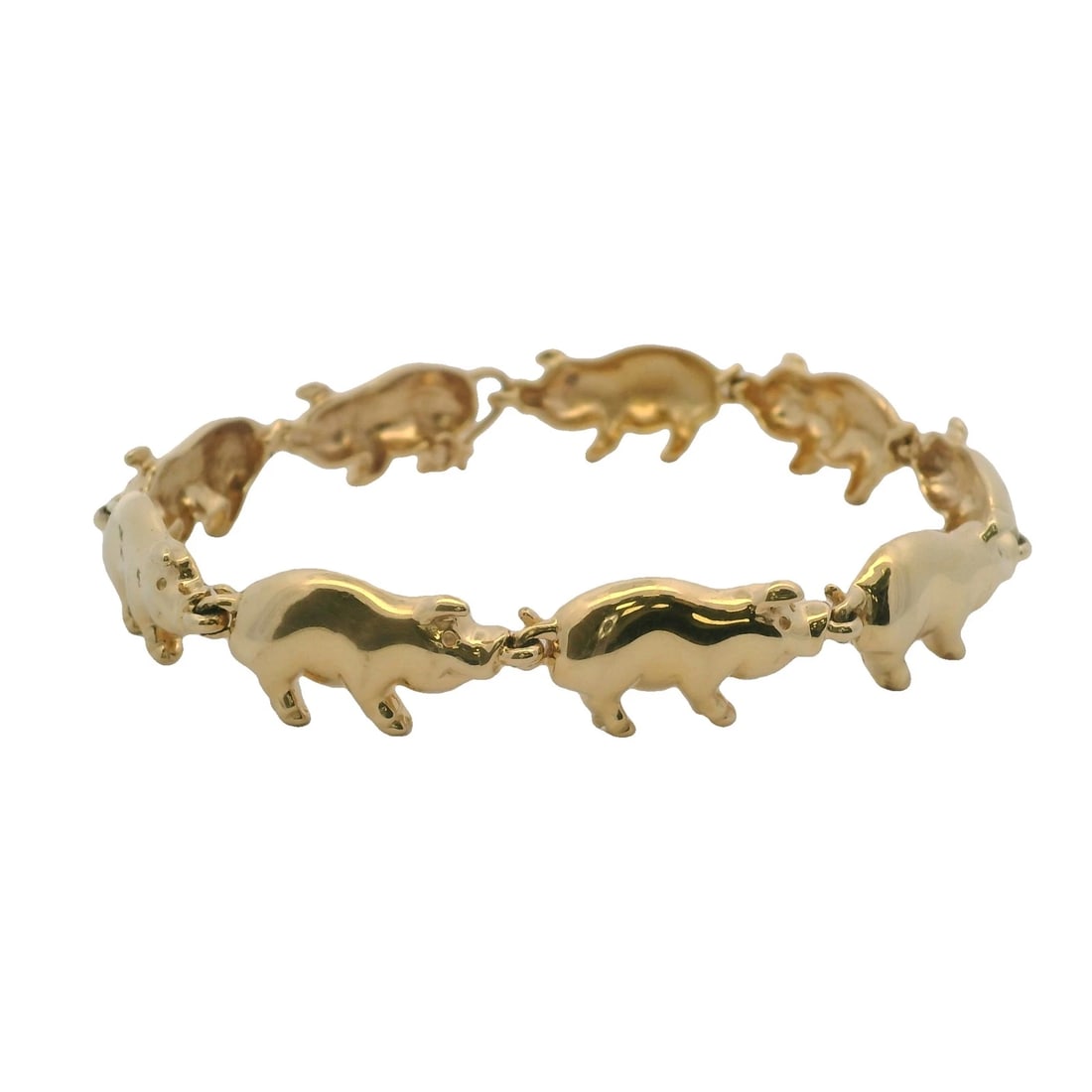LUCKY PIG CHAIN LINK 14K 585 YELLOW GOLD BRACELET: Lucky Pig Chain Link 14K 585 Yellow Gold Bracelet Brand: Unbranded Type: Bracelet Material: Yellow Color: Yellow Gold 14k Size: Length - 8" Width - 11.3" Accessories: None Accessories Noti