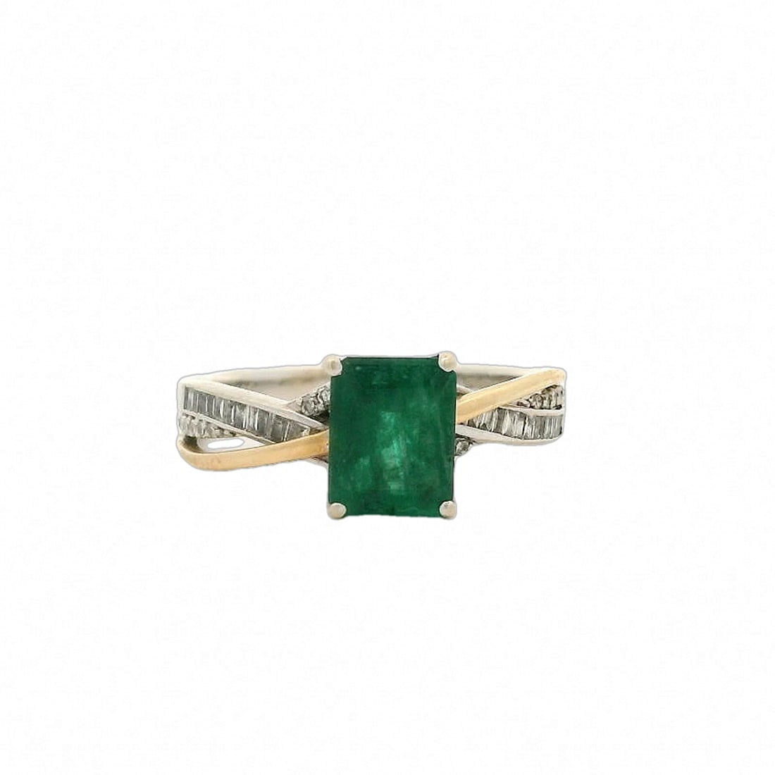 EFFY 14KT WHITE & YELLOW GOLD EMERALD COCKTAIL RING: EFFY 14kt White & Yellow Gold Emerald Cocktail Ring Brand: EFFY Type: Ring Material: Multi-Tone Color: Multi-Tone Gold 14k Size: 7 US Accessories: None Accessories Notice: When purchasing