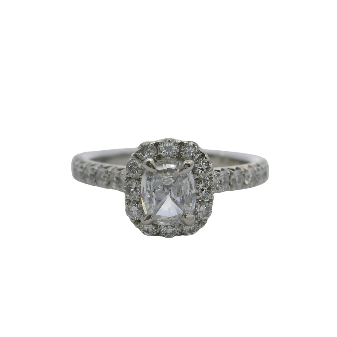 HENRI DAUSSI PLATINUM DAUSSI CUSHION CUT DIAMOND ENGAGEMENT RING: Henri Daussi Platinum Daussi Cushion Cut Diamond Engagement Ring Brand: Henri Daussi Type: Ring Material: Platinum Main Stone Natural Color: Platinum 900 Size: 6.25 US Accessories: None Ac