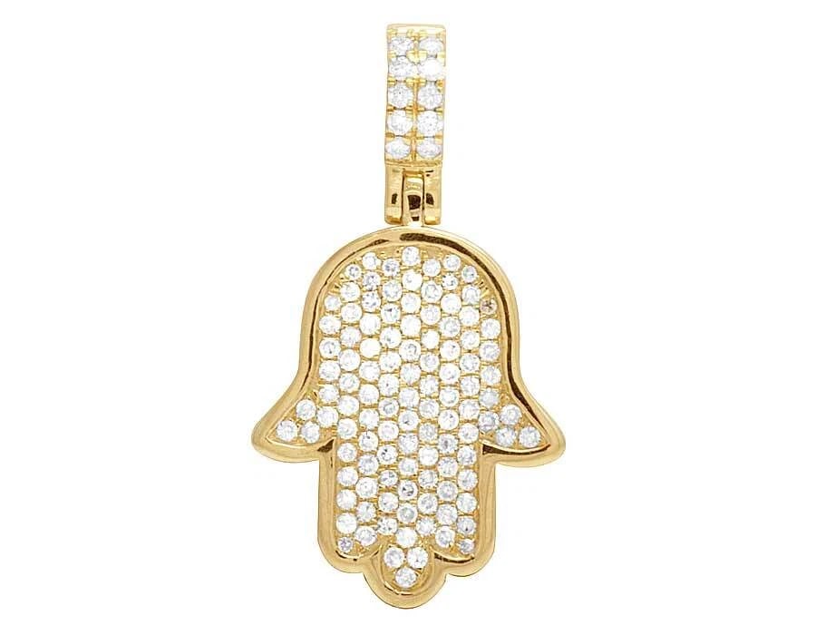 UNISEX 14K YELLOW GOLD GENUINE DIAMOND HAMSA HAND CHARM PENDANT: Unisex 14K Yellow Gold Genuine Diamond Hamsa Hand Charm Pendant Brand: None Type: Necklace Material: Metal Yellow Gold Main Stone Natural Color: Yellow Gold Size: Dimension 1.3" Accessories: None
