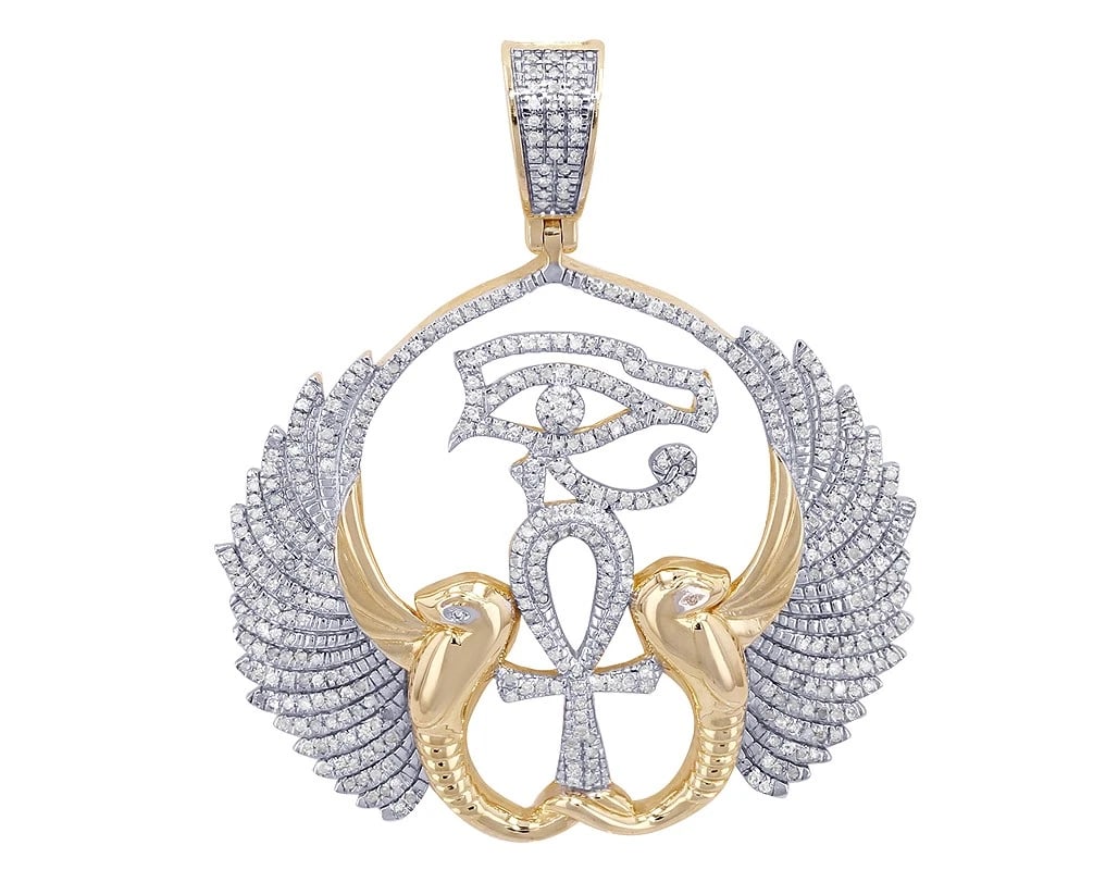 UNISEX EGYPTIAN ANKH EYE OF HORUS REAL DIAMOND PENDANT 10K (1 of 2)