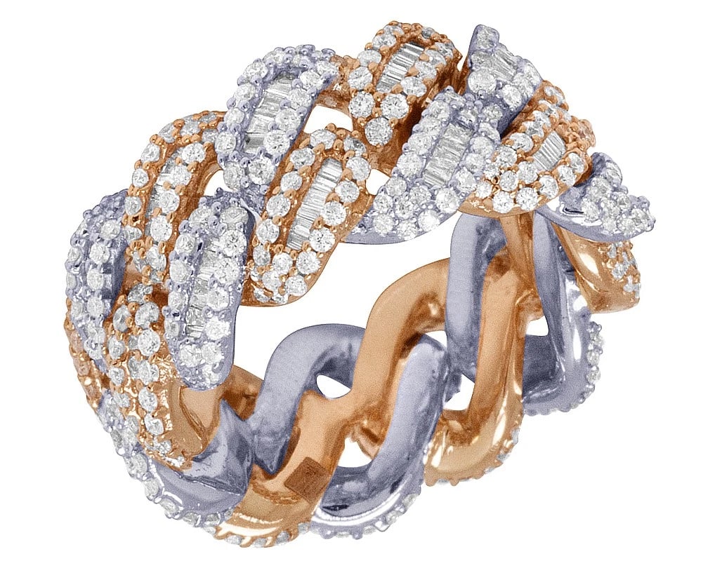 BAGUETTE REAL DIAMOND CUBAN ETERNITY RING 10K ROSE-WHITE GOLD (1 of 3)