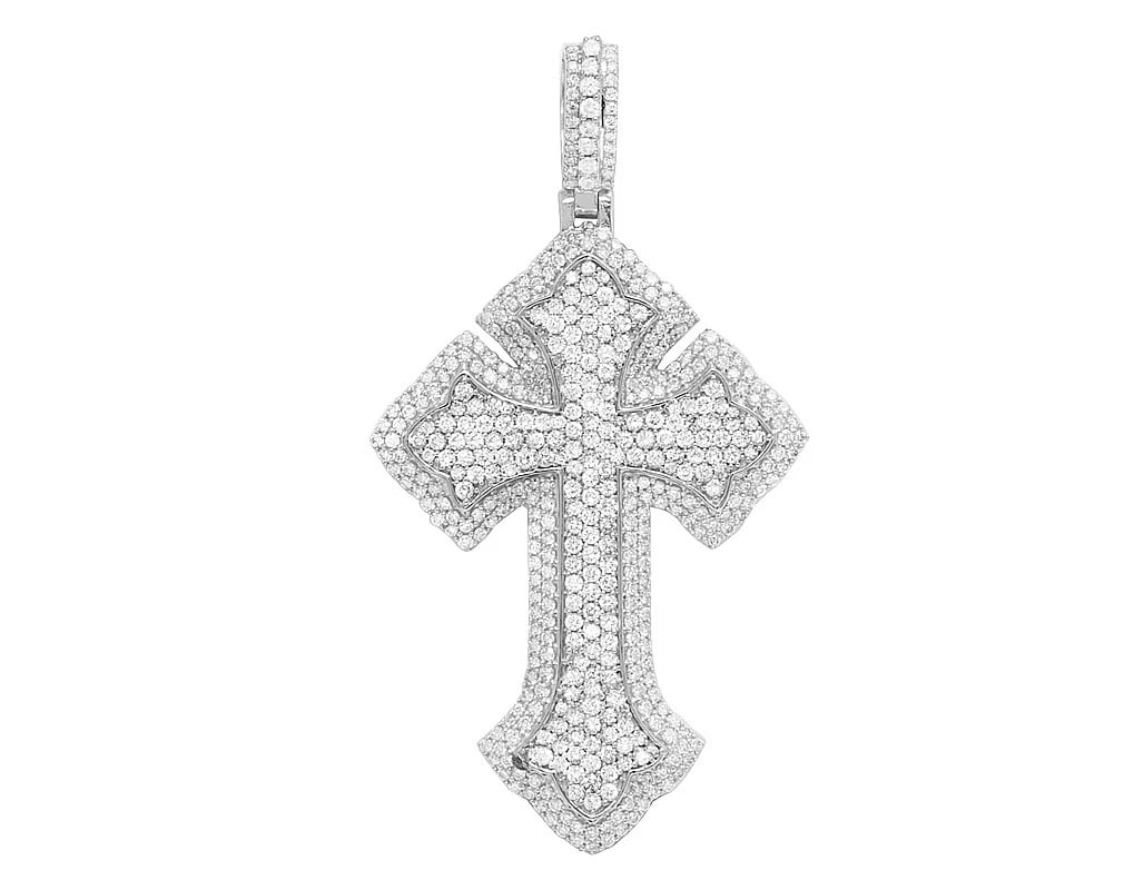 10K WHITE GOLD REAL DIAMOND DESIGNER GOTHIC CROSS PENDANT (1 of 2)
