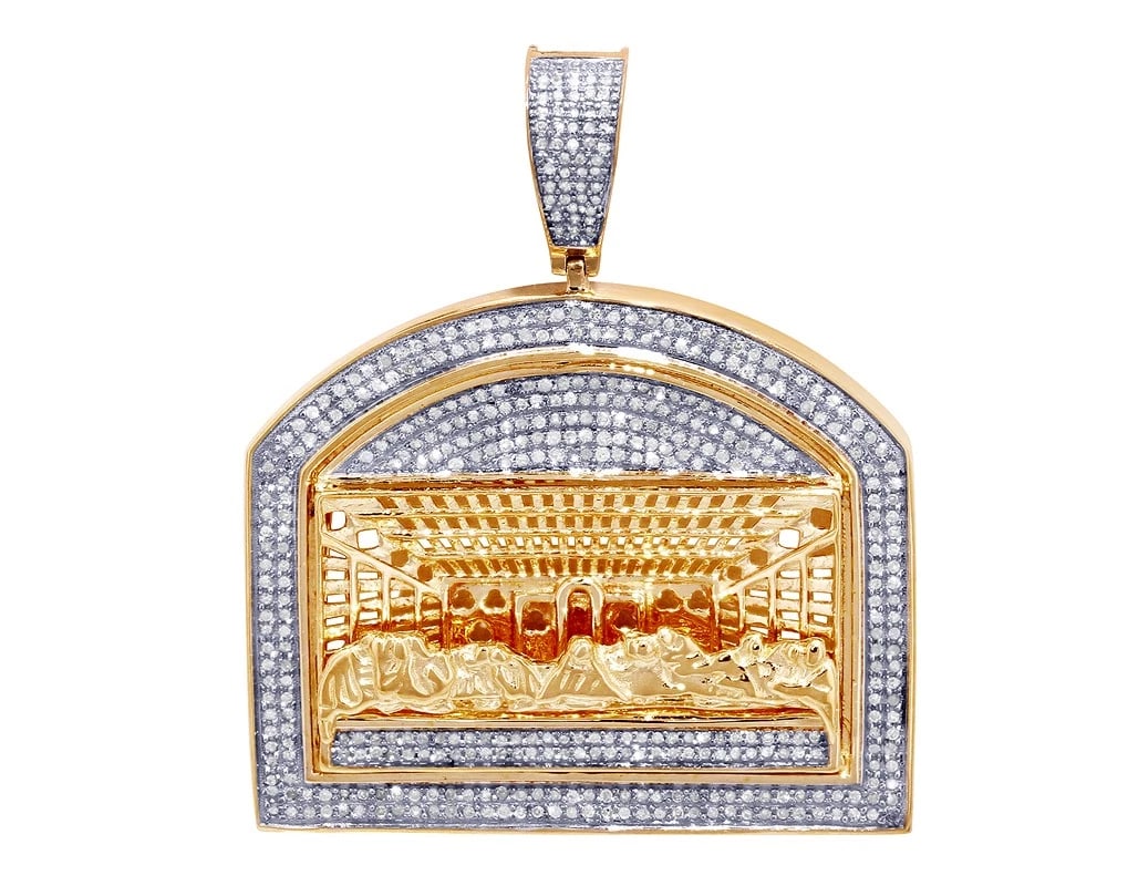 MEN'S LAST SUPPER REAL DIAMOND PENDANT: Men's Last Supper Real Diamond Pendant Brand: None Type: Pendant Material: Metal Yellow Gold Main Stone Natural Color: None Size: Dimension L 1.5" x W 1.5" Accessories: None Accessories No