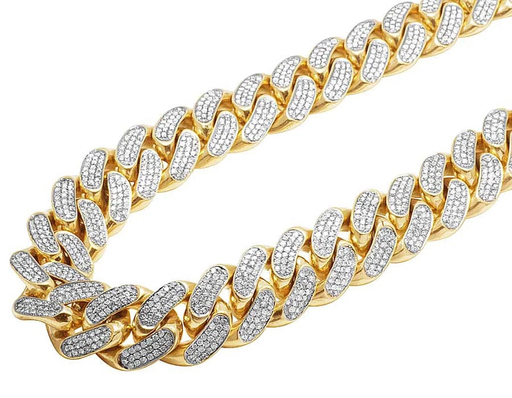 SOLID 14K YELLOW GOLD HEAVY MIAMI CUBAN LINK KILO DIAMOND CHAIN NECKLACE: Solid 14K Yellow Gold Heavy Miami Cuban Link Kilo Diamond Chain Necklace Brand: None Type: Necklace Material: Metal Yellow Gold Main Stone Natural Color: Yellow Gold Size: Width 22.5mmLength 30 in