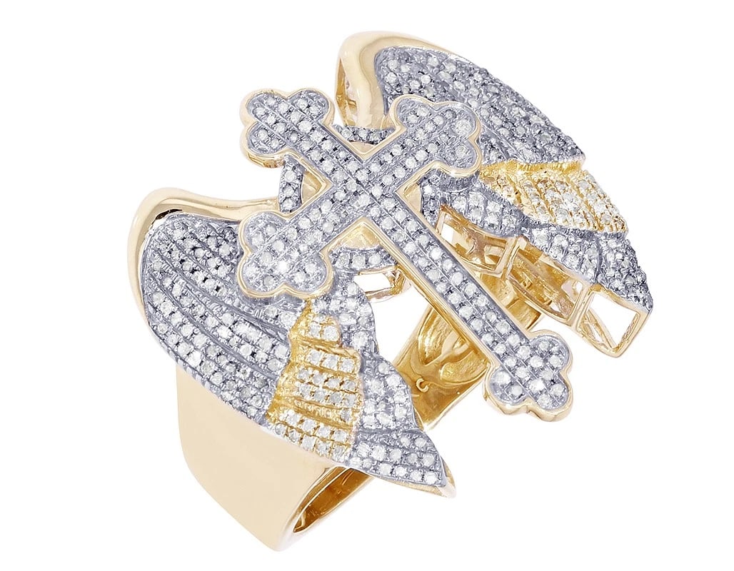 MEN'S WINGED CROSS REAL DIAMOND RING (1 of 5)