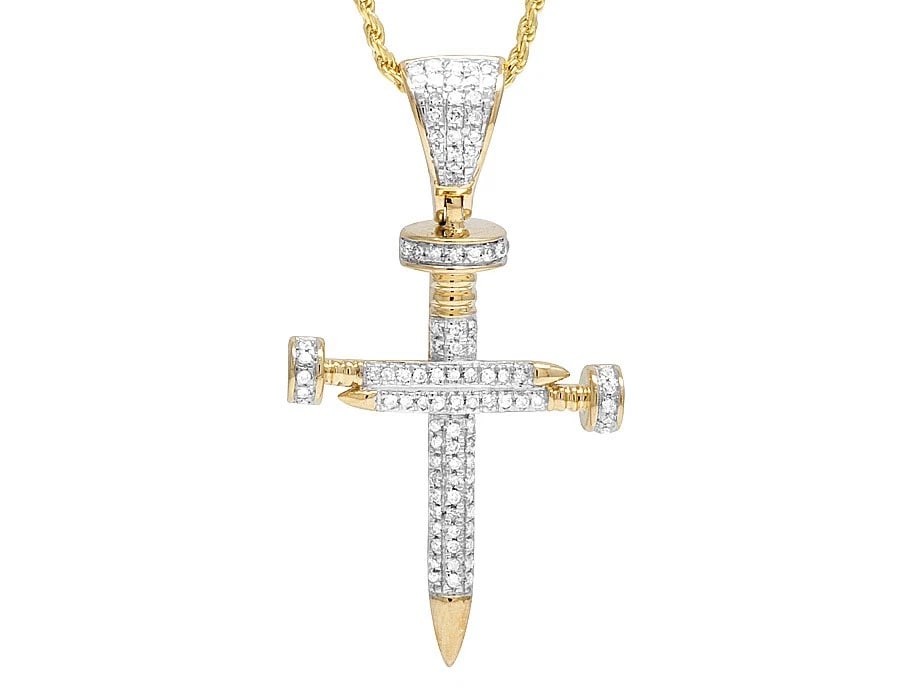 UNISEX 10K YELLOW GOLD REAL DIAMOND NAIL CROSS PENDANT CHARM: Unisex 10K Yellow Gold Real Diamond Nail Cross Pendant Charm Brand: None Type: Necklace Material: Metal Yellow Gold Main Stone Natural Color: Yellow Gold Size: Dimension 36mm, 20mm Accessories: N
