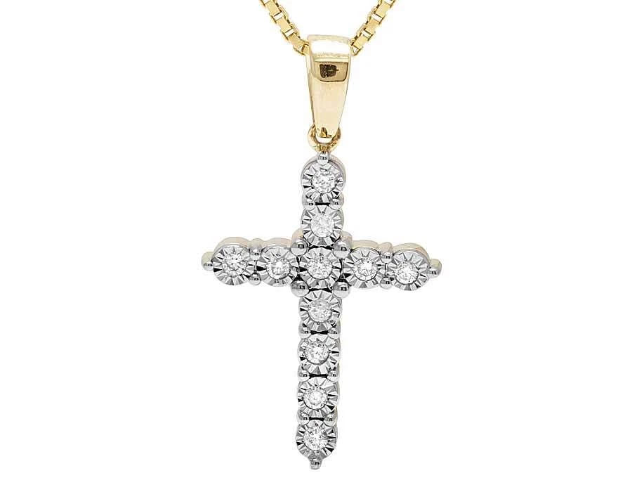 UNISEX 10K YELLOW GOLD GENUINE DIAMOND FANOOK CROSS PENDANT (1 of 6)