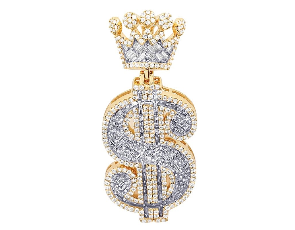 10K YELLOW-WHITE GOLD REAL DIAMOND CROWN DOLLAR SIGN PENDANT (1 of 2)