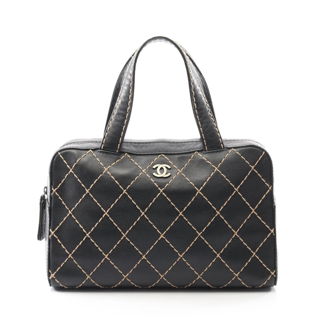CHANEL WILD STITCH HANDBAG LEATHER BLACK GOLD HANDBAG: CHANEL Wild Stitch Handbag Leather Black Gold Handbag Brand: CHANEL Type: Handbag Material: Exterior MaterialLeather Color: Exterior Color Black Size: Dimensions: WW (top): 31cm / W (bottom): 32cm