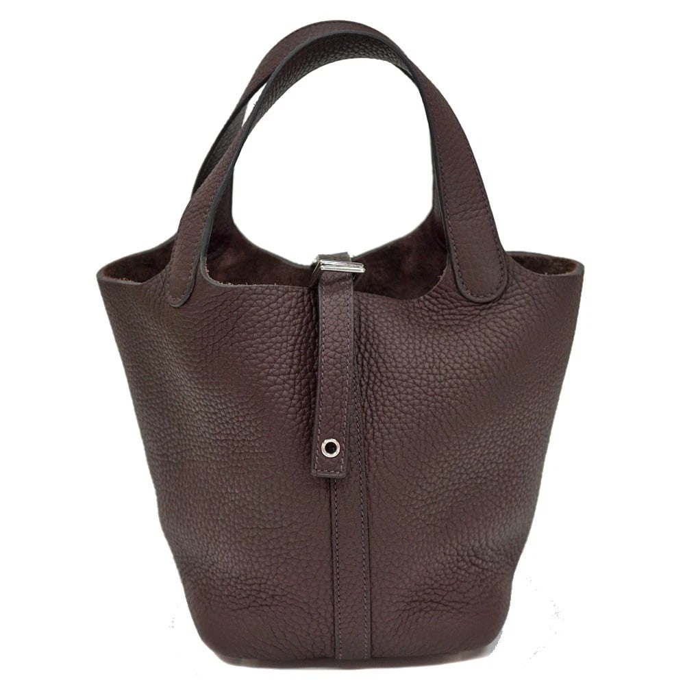 HERMES PICOTIN LOCK HANDBAG BROWN LEATHER SILVER HARDWARE DUST BAG HANDBAG (1 of 11)