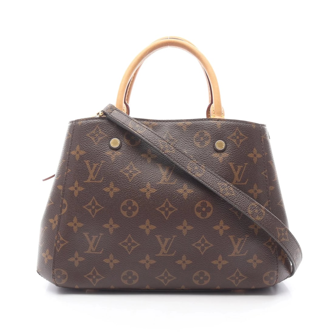 LOUIS VUITTON MONTAIGNE BB MONOGRAM HANDBAG HANDBAG: LOUIS VUITTON Montaigne BB Monogram Handbag Handbag Brand: LOUIS VUITTON Type: Handbag Material: Exterior MaterialLeather Color: Exterior Color Brown Size: Dimensions: WW (top): 23cm / W (bottom):