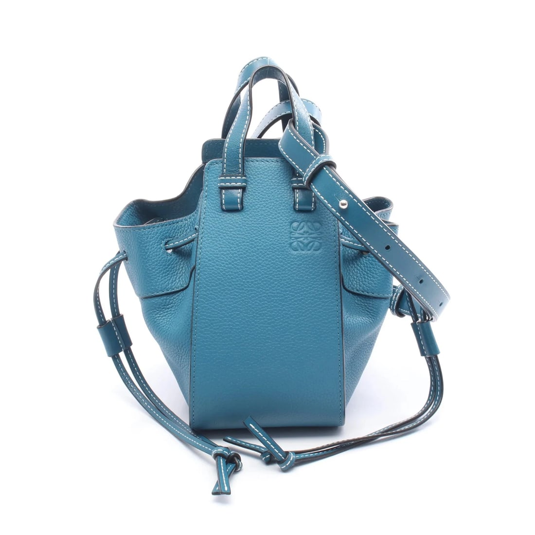 LOEWE HAMMOCK MINI DRAWSTRING HANDBAG LEATHER HANDBAG: LOEWE Hammock Mini Drawstring Handbag Leather Handbag Brand: LOEWE Type: Handbag Material: Exterior MaterialLeather Color: Exterior Color Blue Size: Dimensions: WW (bottom): 10.5cm × HH (center):