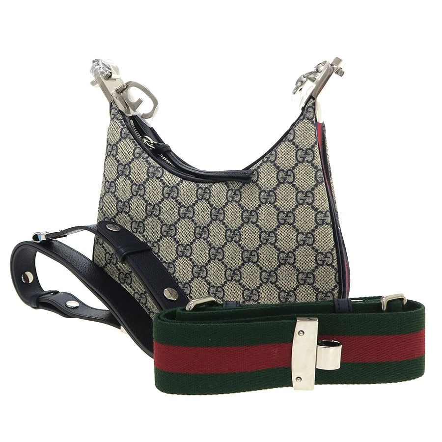 GUCCI GG SUPREME SHOULDER BAG NAVY RED WEB LEATHER GOLD SHOULDER BAG (1 of 7)
