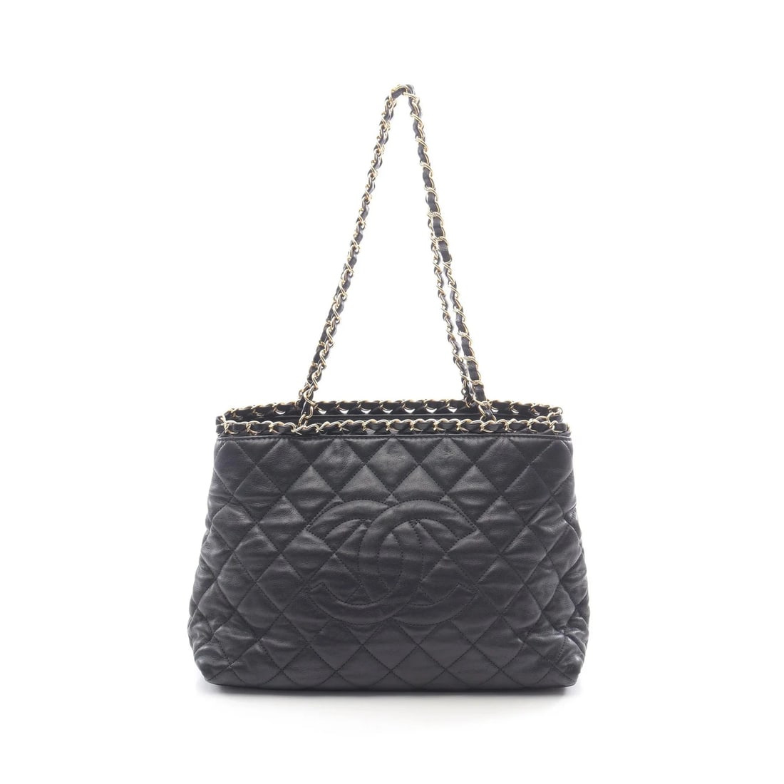 CHANEL MATELASSÉ CHAIN SHOULDER BAG TOTE BLACK LEATHER GOLD TOTE BAG: CHANEL Matelassé Chain Shoulder Bag Tote Black Leather Gold Tote Bag Brand: CHANEL Type: Tote Bag Material: Exterior MaterialLeather Color: Exterior Color Black Size: Dimensions: WWidth (top): 29