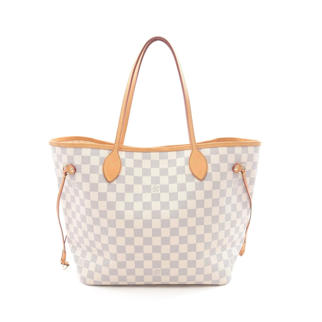 LOUIS VUITTON NEVERFULL MM DAMIER AZUR TOTE BAG TOTE BAG: LOUIS VUITTON Neverfull MM Damier Azur Tote Bag Tote Bag Brand: LOUIS VUITTON Type: Tote Bag Material: Exterior MaterialPVC Leather Color: Exterior Color White Size: Dimensions: WWidth (top): 46cm