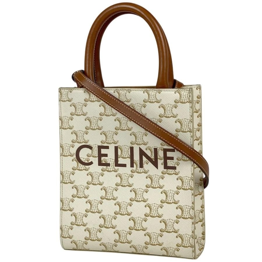 CELINE TRIOMPHE MINI VERTICAL CAB 2-WAY SHOULDER BAG SHOULDER BAG: CELINE Triomphe Mini Vertical Cab 2-Way Shoulder Bag Shoulder Bag Brand: CELINE Type: Shoulder Bag Material: Exterior MaterialCoated canvas, leather Color: Exterior Color White Size: Dimensions: W