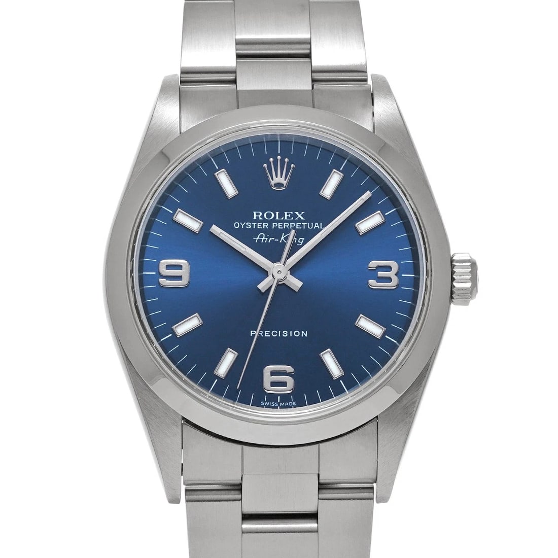 ROLEX AIR KING BLUE WATCH: ROLEX Air King blue WATCH Brand: ROLEX Type: Wristwatch Material: Band Material Stainless steel, Case Material Stainless steel Color: Dial Color blue Size: Case H/about 34mm W/about 34mm