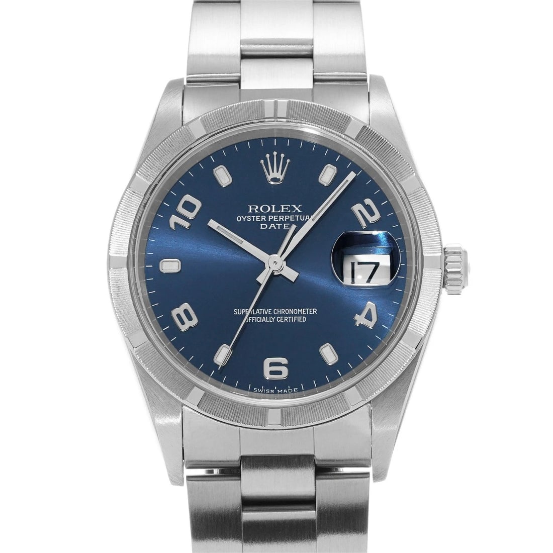 ROLEX OYSTER PERPETUAL BLUE WATCH: ROLEX Oyster Perpetual blue WATCH Brand: ROLEX Type: Wristwatch Material: Band Material Stainless steel, Case Material Stainless steel Color: Dial Color blue Size: Case H/about 34mm W/about 34mm D