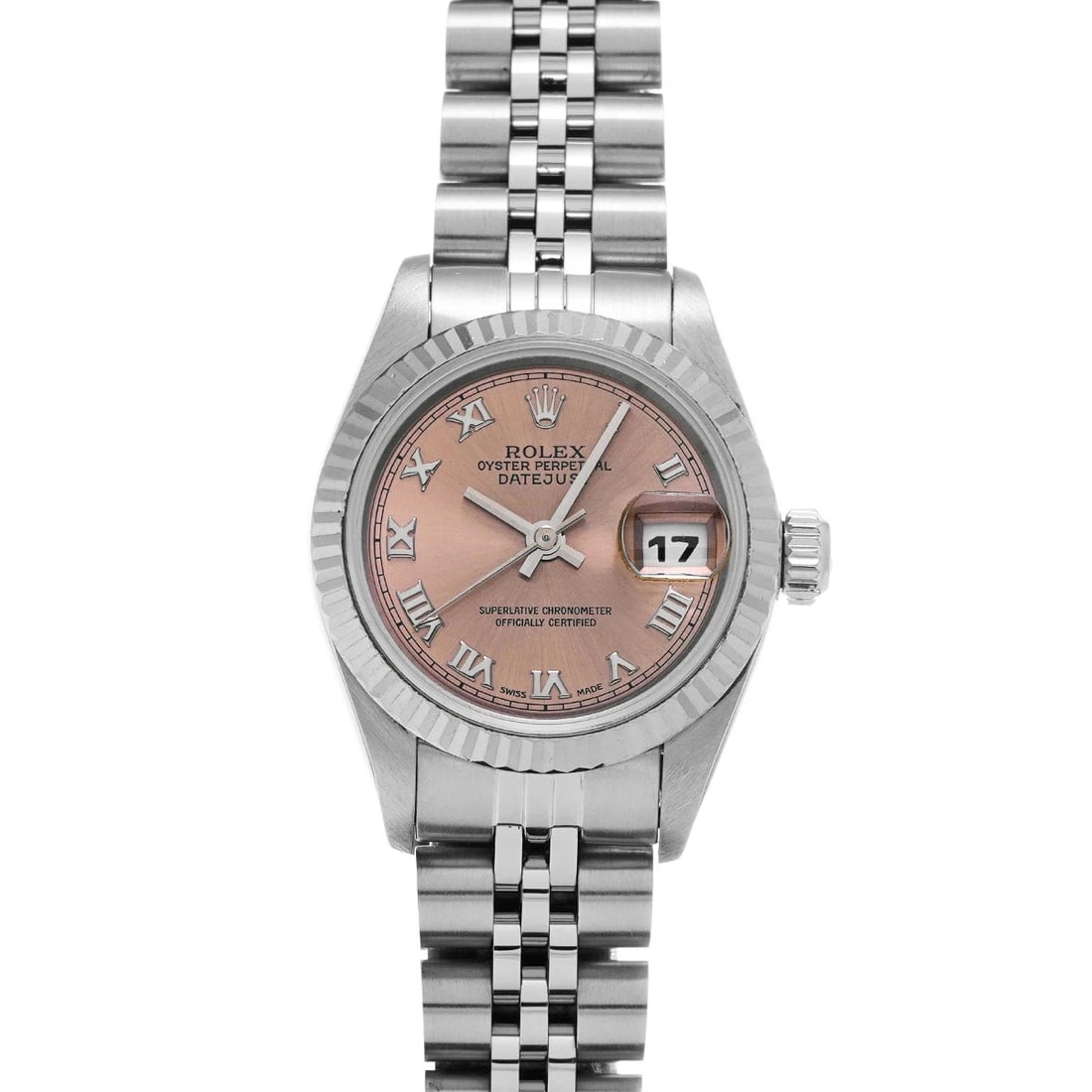 ROLEX DATEJUST PINK WATCH: ROLEX Datejust pink WATCH Brand: ROLEX Type: Wristwatch Material: Band Material Stainless steel, Case Material Stainless steel Color: Dial Color pink Size: Case H/about 26mm W/about 26mm D/about 1