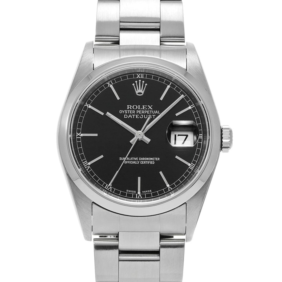 ROLEX DATEJUST BLACK WATCH: ROLEX Datejust black WATCH Brand: ROLEX Type: Wristwatch Material: Band Material Stainless steel, Case Material Stainless steel Color: Dial Color black Size: Case H/about 36mm W/about 36mm D/about