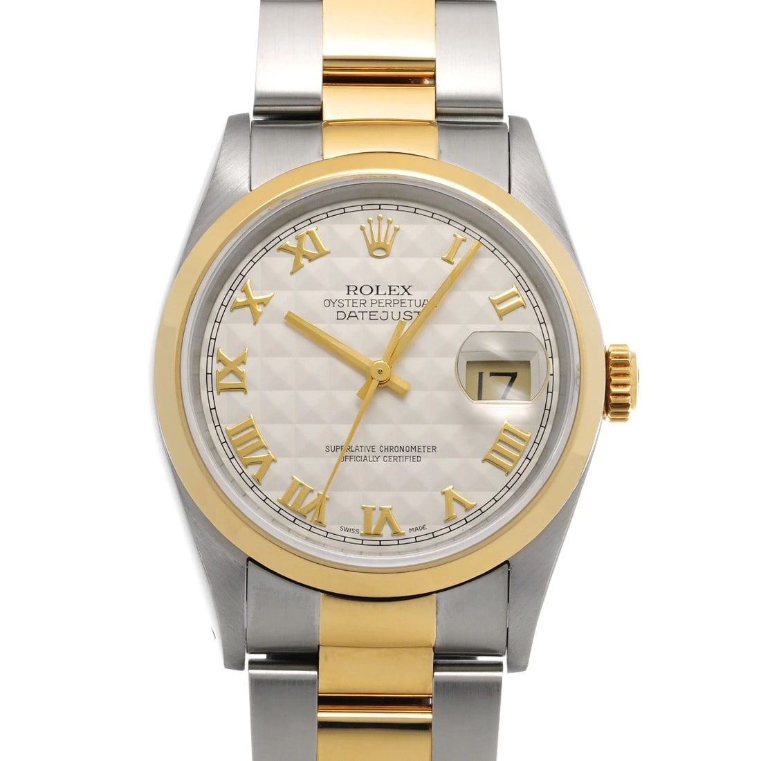 ROLEX DATEJUST IVORY PYRAMID WATCH: ROLEX Datejust Ivory Pyramid WATCH Brand: ROLEX Type: Wristwatch Material: Band Material Stainless steel/Yellow Gold, Case Material Stainless steel Color: Dial Color Ivory Pyramid Size: Case