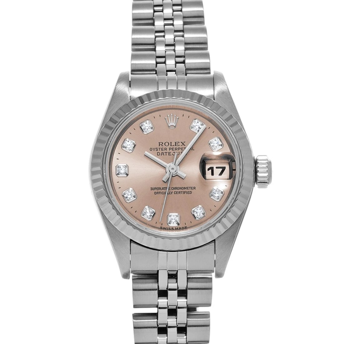 ROLEX DATEJUST PINK DIAMOND WATCH: ROLEX Datejust pink diamond WATCH Brand: ROLEX Type: Wristwatch Material: Band Material Stainless steel, Case Material Stainless steel Color: Dial Color pink Size: Case H/about 26mm W/about