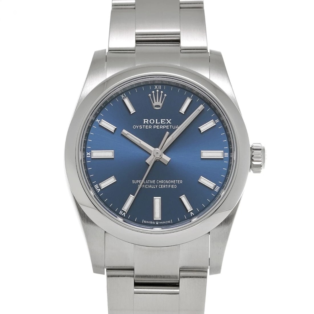 ROLEX OYSTER PERPETUAL BRIGHT BLUE WATCH: ROLEX Oyster Perpetual Bright blue WATCH Brand: ROLEX Type: Wristwatch Material: Band Material Stainless steel, Case Material Stainless steel Color: Dial Color Bright blue Size: Case H/about