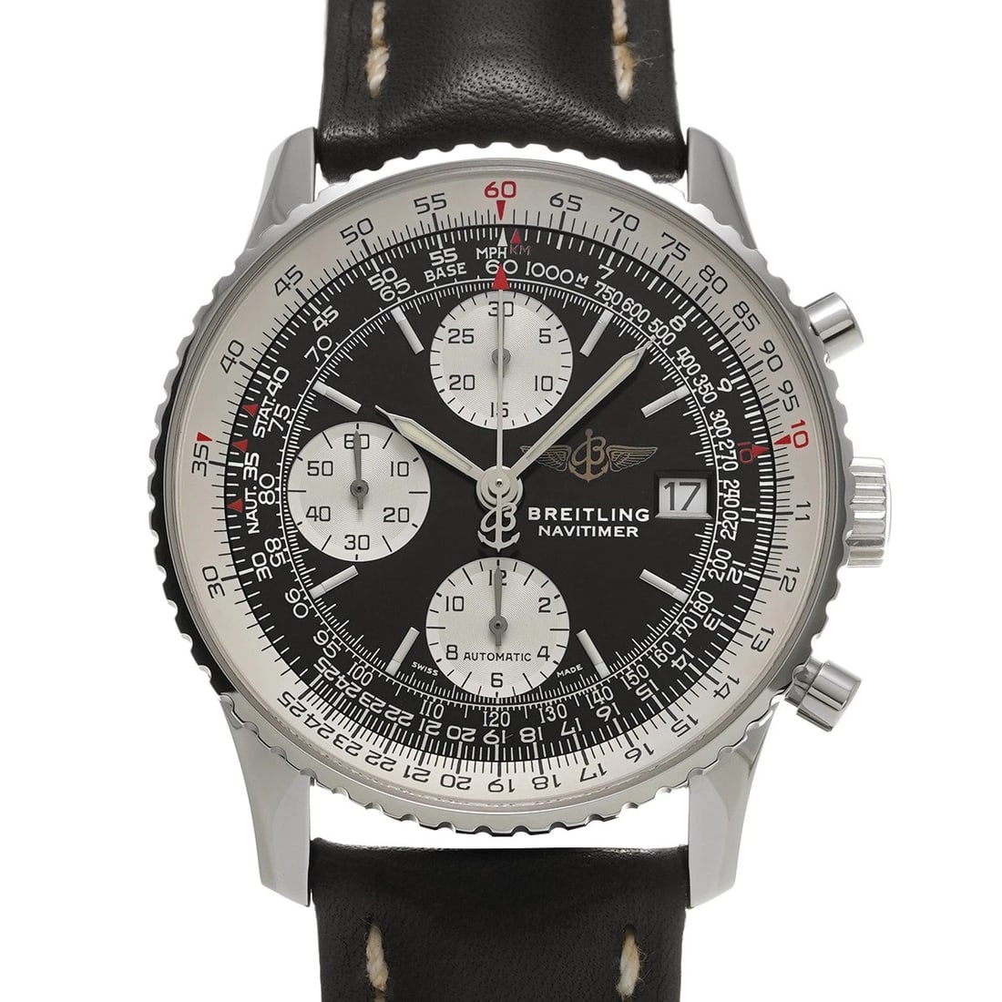 BREITLING OLD NAVITIMER BLACK SILVER WATCH: BREITLING Old Navitimer black Silver WATCH Brand: BREITLING Type: Wristwatch Material: Band Material leather, Case Material Stainless steel Color: Dial Color black Size: Case H/about 41.5mm W/abou