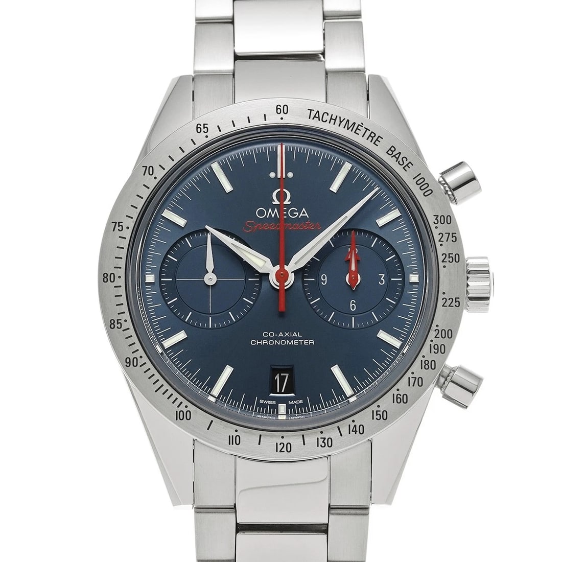 OMEGA SPEEDMASTER BLUE WATCH: OMEGA Speedmaster blue WATCH Brand: OMEGA Type: Wristwatch Material: Band Material Stainless steel, Case Material Stainless steel Color: Dial Color blue Size: Case H/about 41.5mm W/about 41.5mm D/