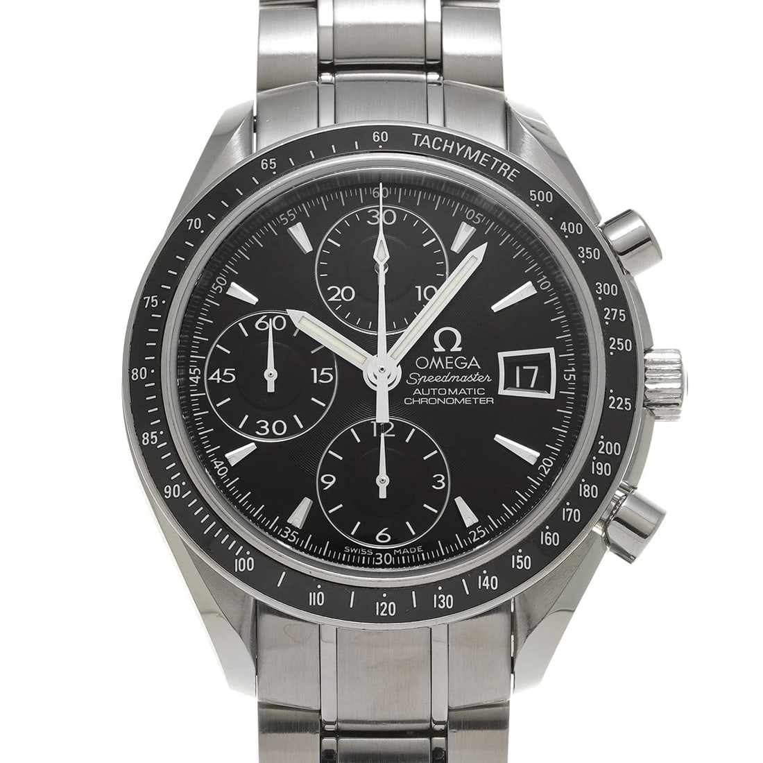 OMEGA SPEEDMASTER BLACK WATCH: OMEGA Speedmaster black WATCH Brand: OMEGA Type: Wristwatch Material: Band Material Stainless steel, Case Material Stainless steel Color: Dial Color black Size: Case H/about 40mm W/about 40mm D/ab